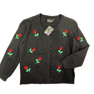 NEW Voodoo Vixen Retro Vintage inspired Cherries Embroidered Cardigan Sweater